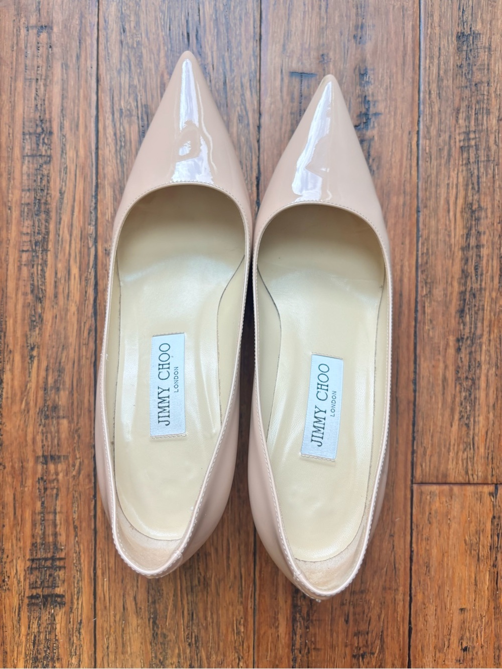 Jimmy Choo Aurora Patent Leather Pointed Toe Heels Powder Pink 37.5
